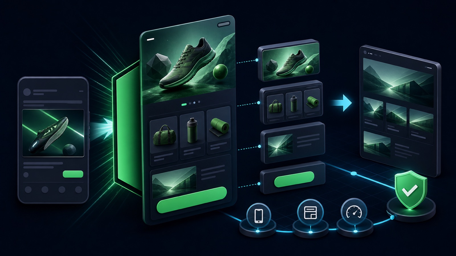 A mobile ad opens into a modular full-screen experience and continues to a measured destination