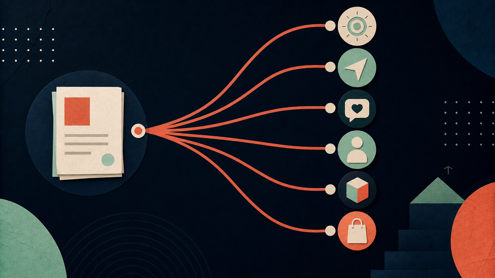 Illustrated campaign brief branching toward six advertising objective symbols
