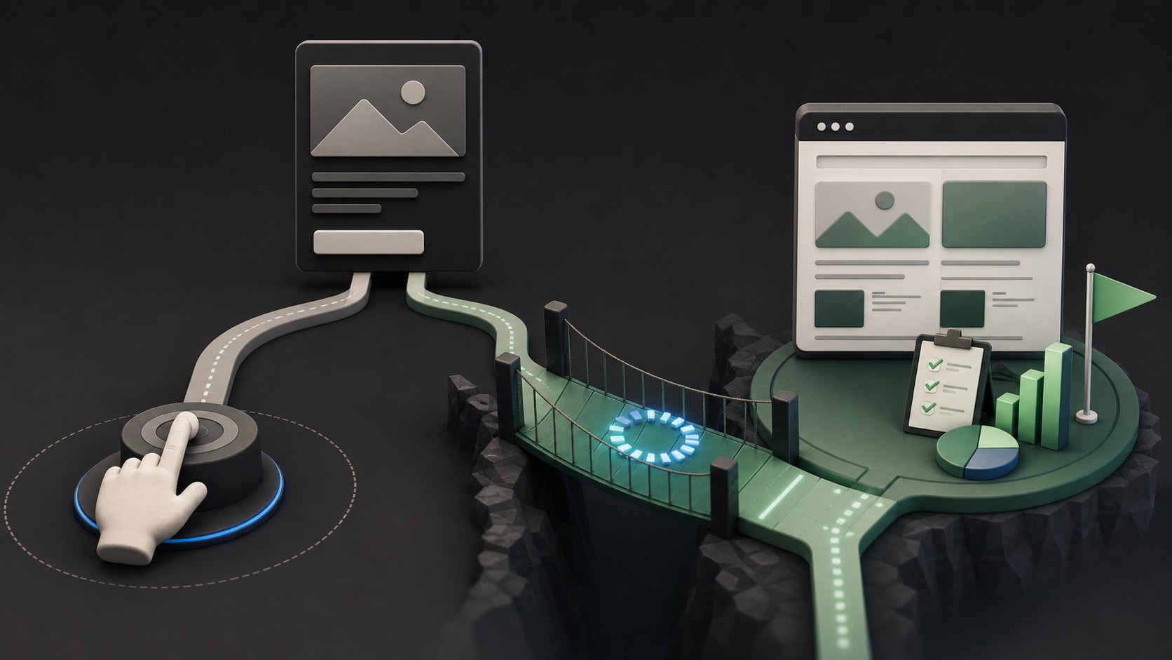 Two measurement paths compare an ad link click with a fully loaded landing page visit