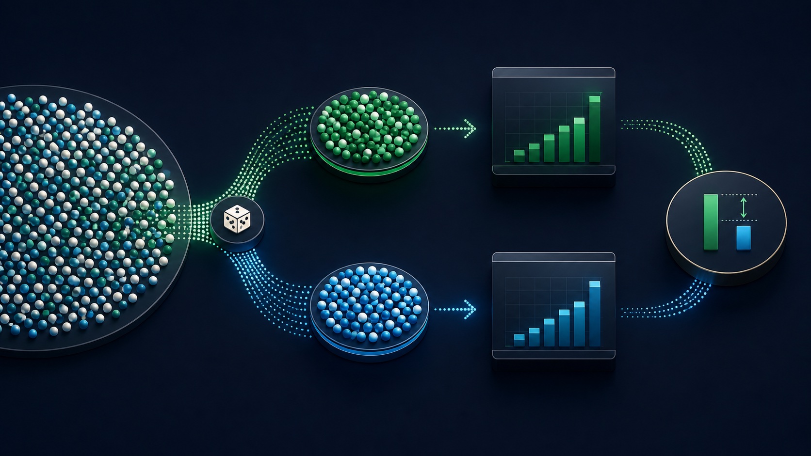 A Demand Gen audience divides into randomized exposed and holdout groups that feed an incremental conversion calculation