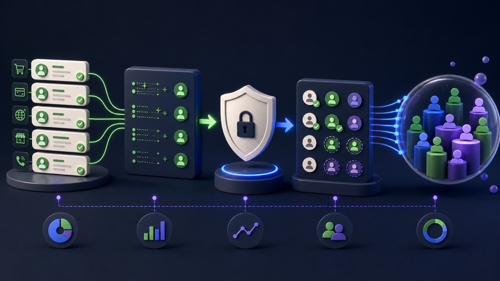 Customer records pass through normalization, protection, matching, eligibility, and Gmail campaign activation stages