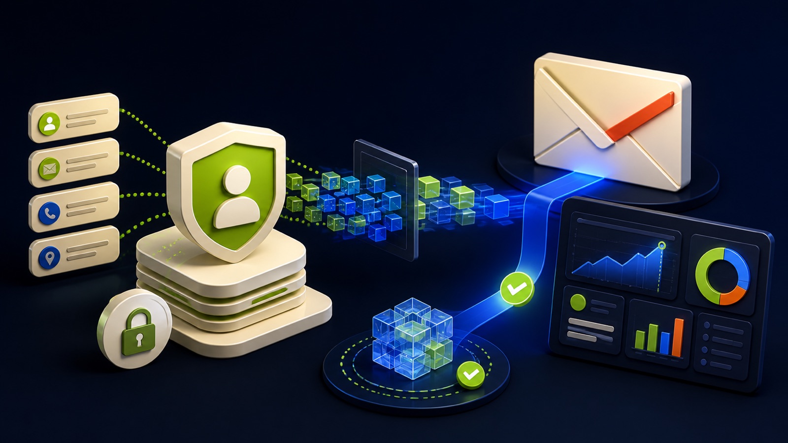 Privacy-safe first-party signal blocks strengthen an email campaign conversion path and analytics view