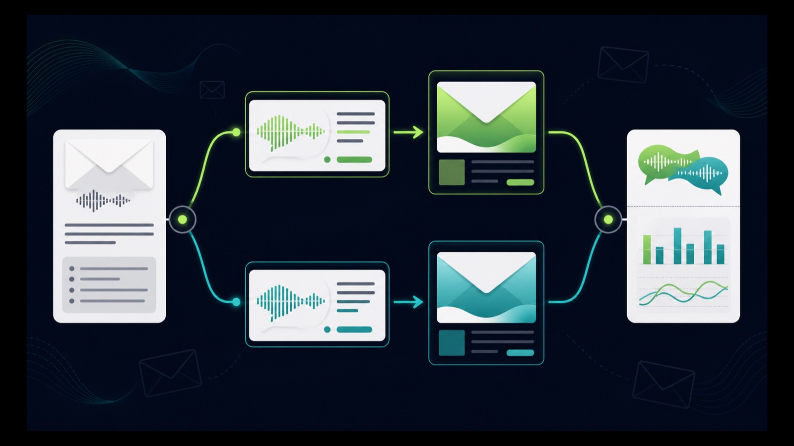 One market brief branches into two language-specific email ad and destination paths before measurement