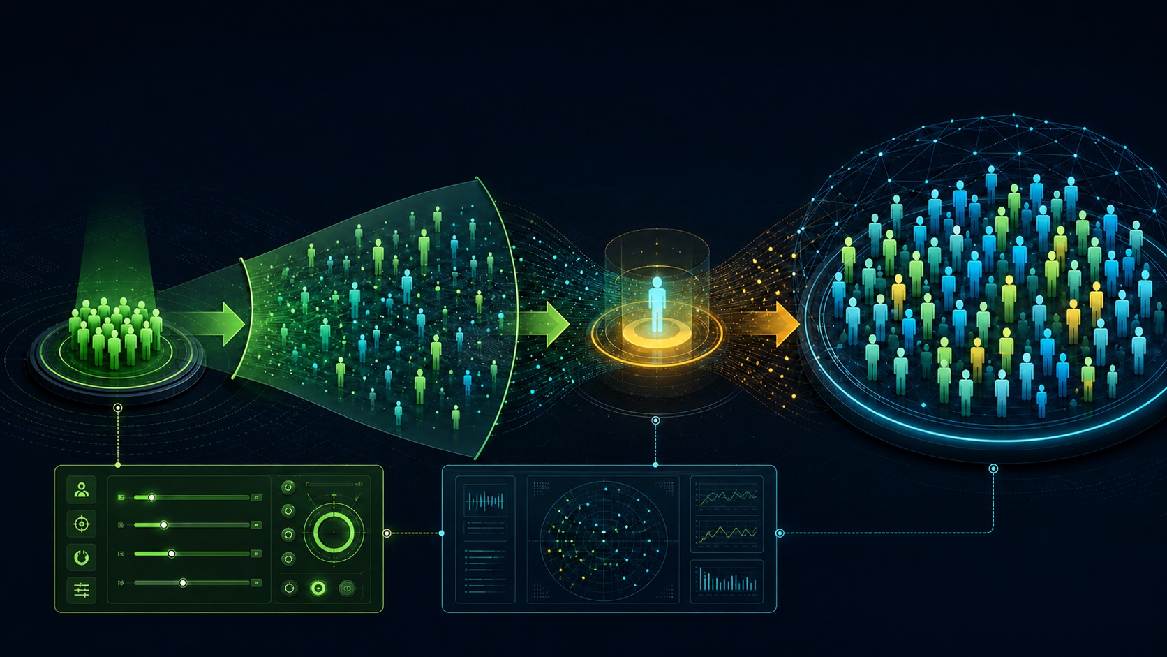 A high-intent seed audience becomes a directional signal that expands through a 2026 transition while hard controls and exclusions remain visible