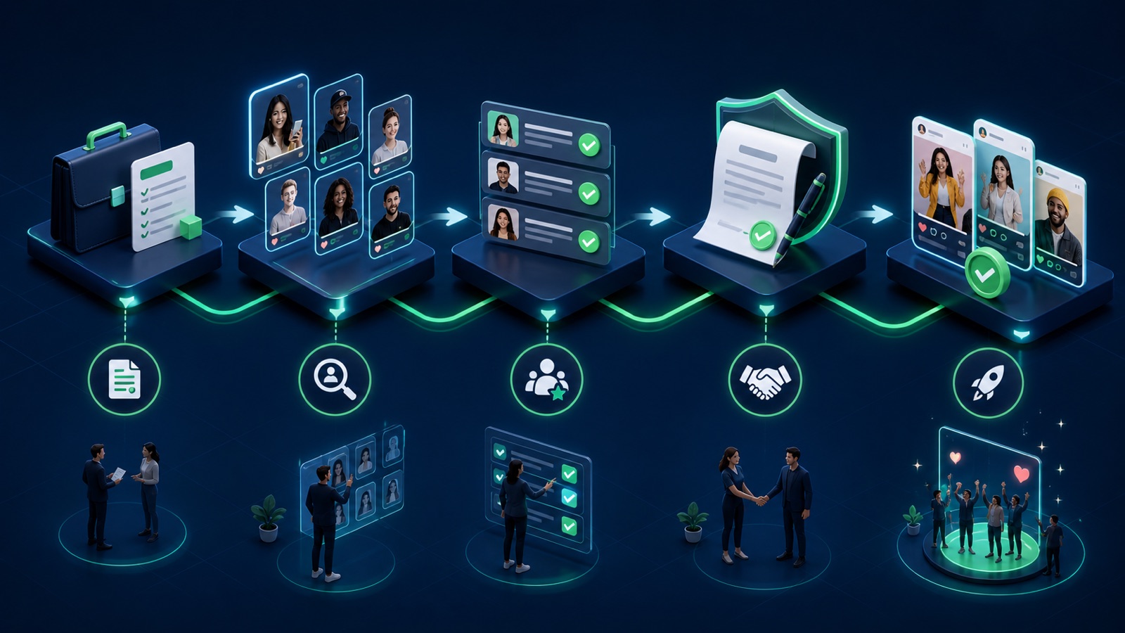 A campaign brief moves through creator discovery, fit review, content approval, ad permission, and reporting