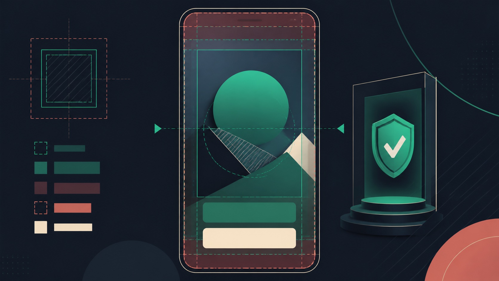 A vertical Reels creative frame shows protected center content, edge-risk bands, caption space, and a final mobile preview gate