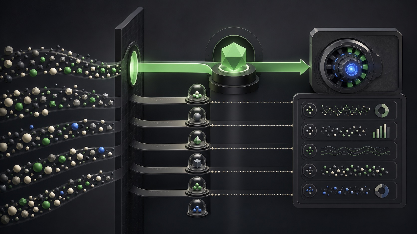 Many measured events pass through a selection gate so only the chosen business outcome guides an automated bidding engine